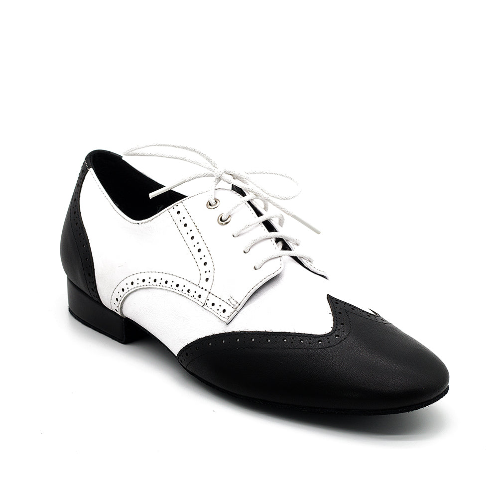 Miguel Mens Black & White Leather Latin & Ballroom Dance Shoes - Vivaz Dance