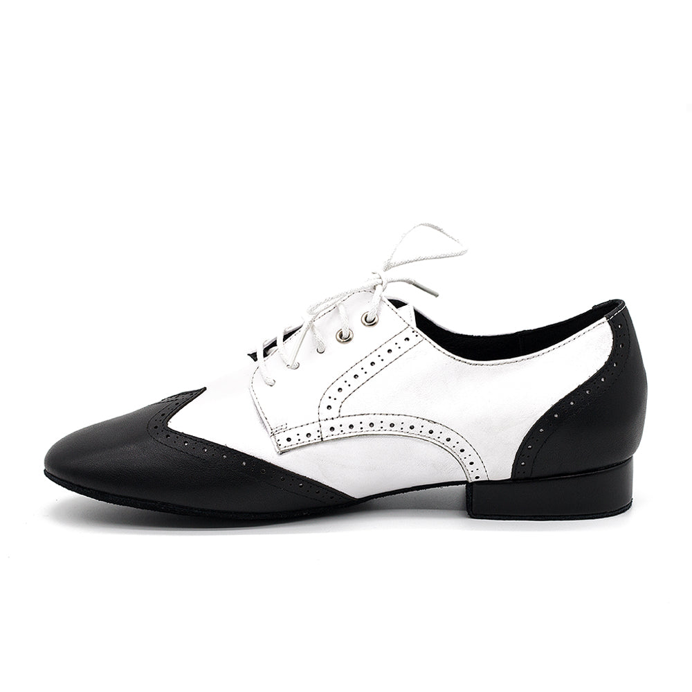 Miguel Mens Black & White Leather Latin & Ballroom Dance Shoes - Vivaz Dance